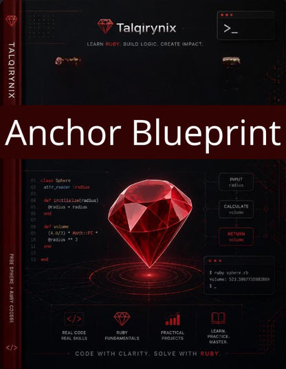 Book cover for 'Anchor Blueprint' by Talqirynix, featuring a dark red and black design with a large red gem graphic and white title text.
