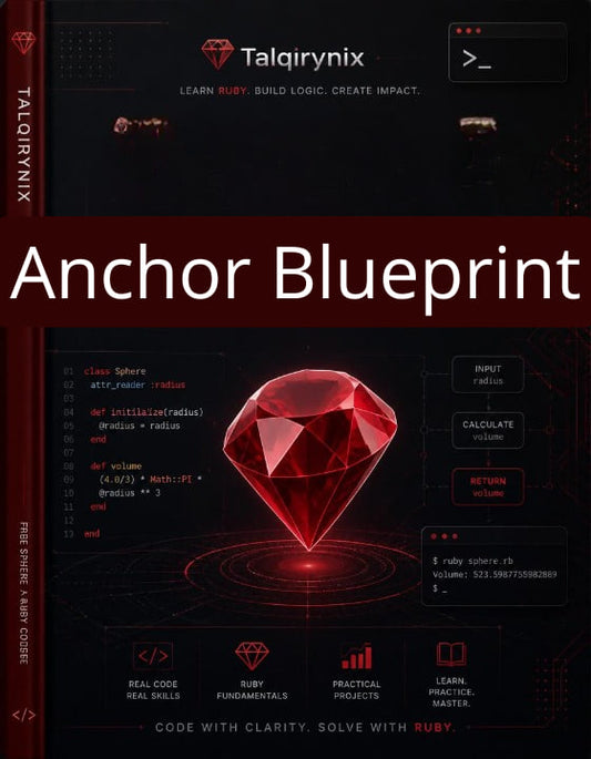 Book cover for 'Anchor Blueprint' by Talqirynix, featuring a dark red and black design with a large red gem graphic and white title text.