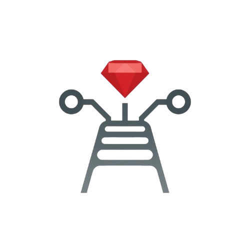A minimalist vector icon of a red diamond gemstone above a gray trellis or ladder-like structure with two circular side elements, centered on a plain white background.