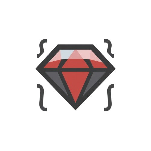 A stylized red gemstone icon with a black outline and gray facets, centered on a plain white background.